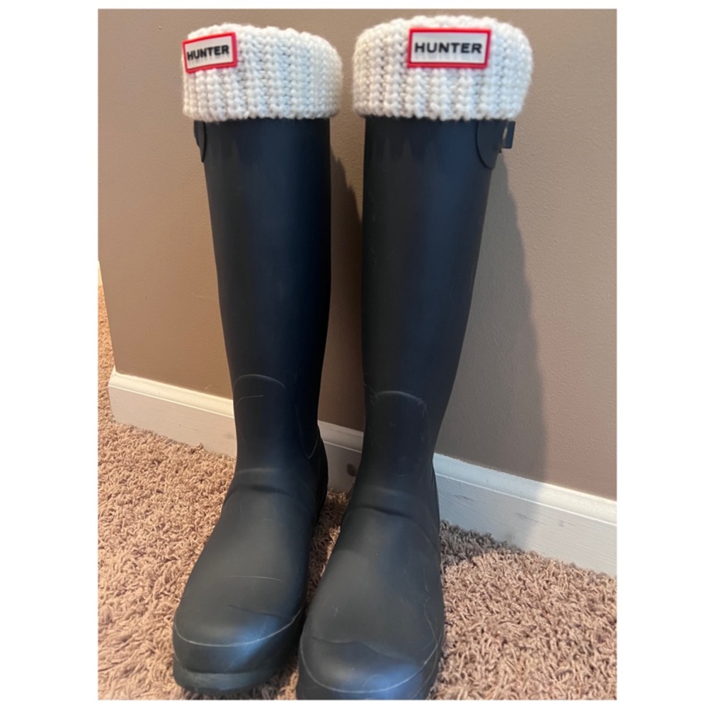 Hunter Black Rain Boots with Cream Cuffs